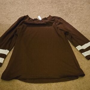 Brown Long Sleeve Top with White Stripes